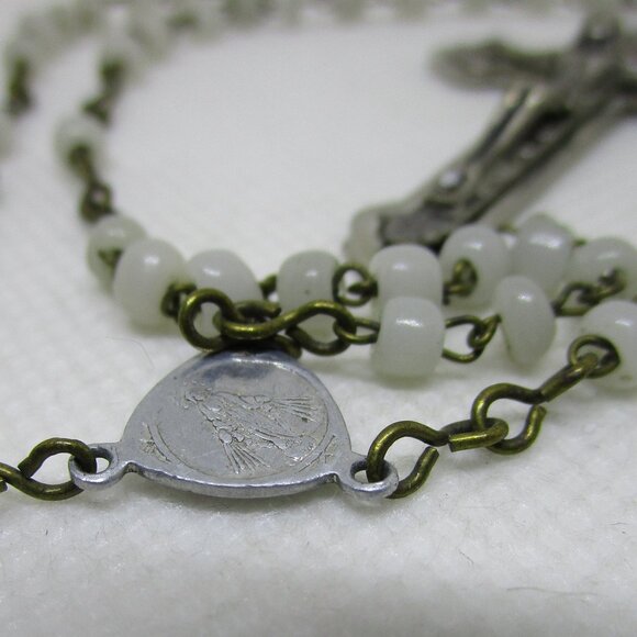 antique glass bead silver rosary - Picture 3 of 7